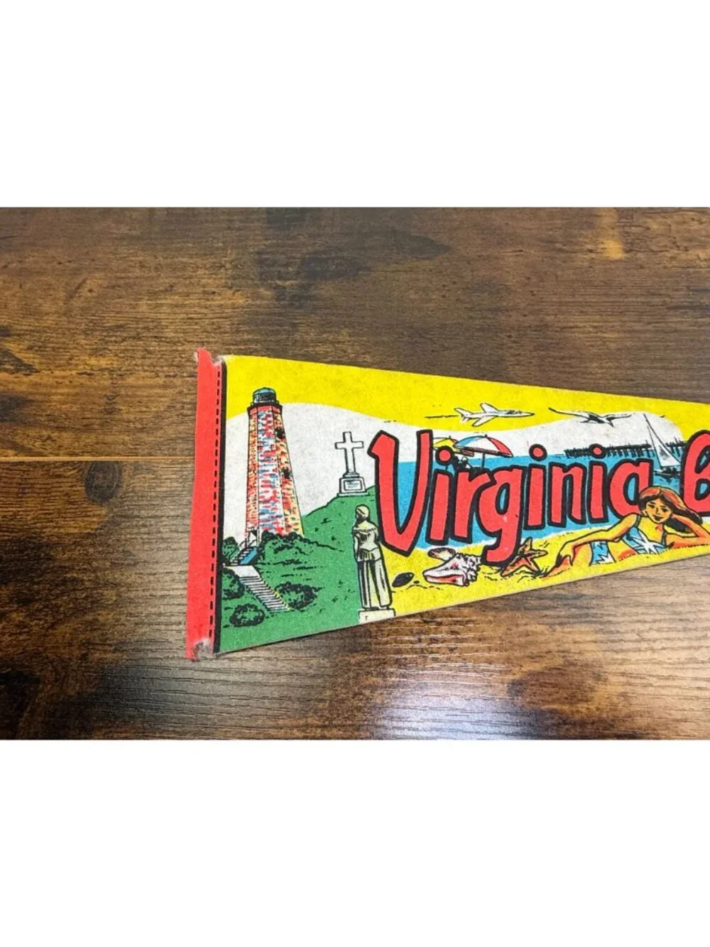 Vintage Virginia Beach Souvenir Felt Pennant damaged
